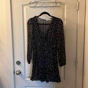 Long sleeve black and white polka dot dress